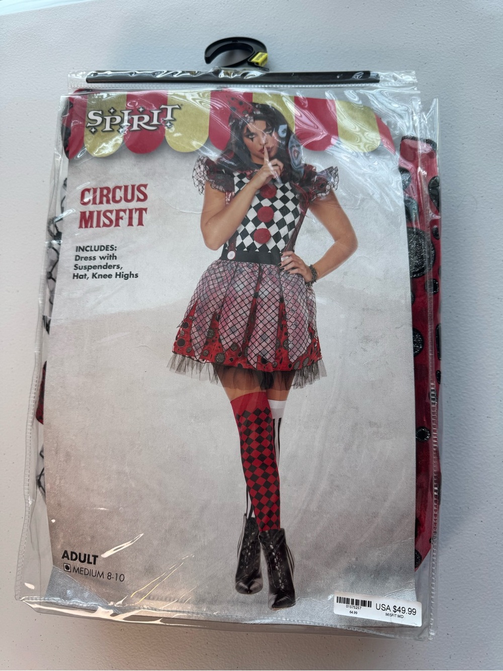 Spirit Halloween Circus Misfit Clown Costume Dress Adult Medium 8-10 Missing hat